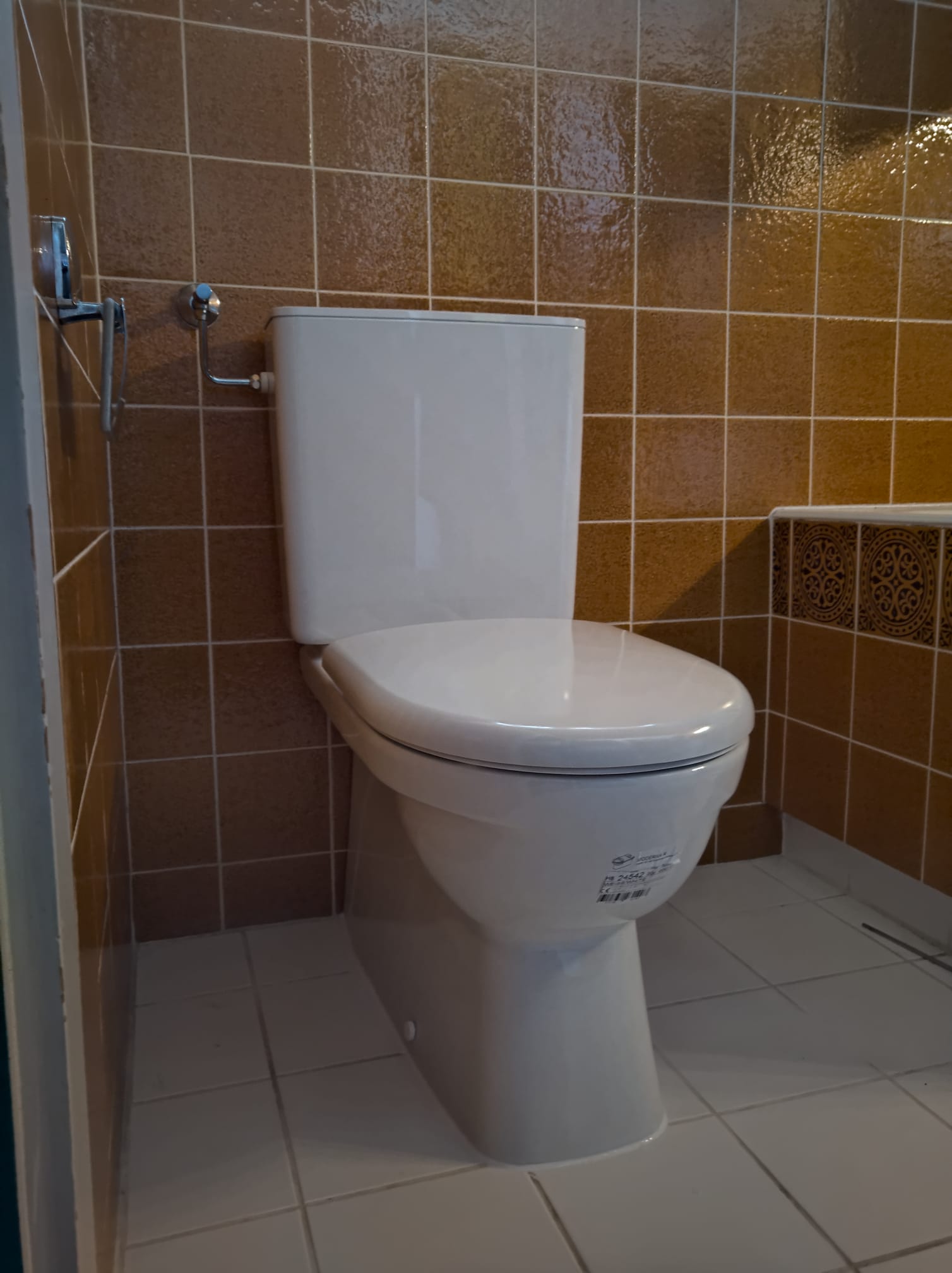 Montiertes WC vor Wandfliesen